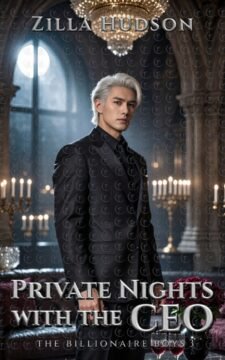 Private Nights with the CEO premade billionaire romance cover with suited CEO hero in a moonlit mansion, private high-heat romance vibe