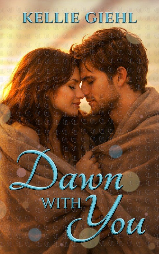 Dawn With You | Premade sweet romance book cover featuring a couple wrapped in a blanket at sunrise in warm golden light, intimate embrace with soft bokeh glow..