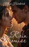 Premade romance book cover featuring a couple in the rain with faces inches apart in a heated near-kiss, warm golden backlight, intense emotional mood.