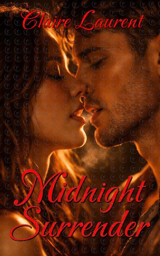 Midnight Surrender | Premade spicy contemporary romance book cover featuring a close-up couple in a heated near-kiss under warm amber light with subtle smoke, intense chemistry.
