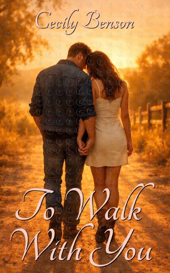 To Walk With You | To Walk With You premade sweet romance book cover featuring a couple holding hands on a sunlit country path at golden hour, perfect for small-town and second-chance love stories.
