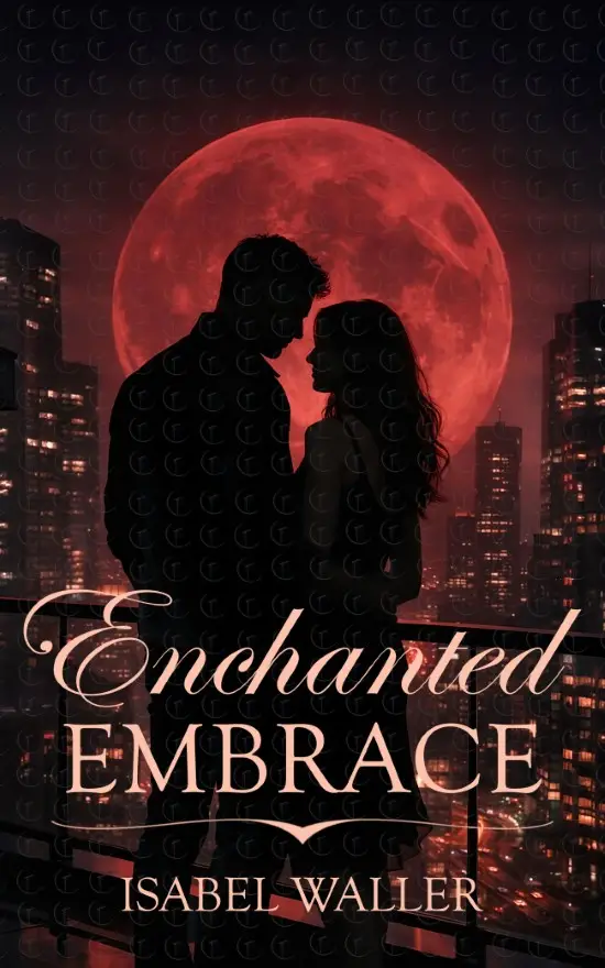 Enchanted Embrace premade paranormal romance cover with couple silhouette under red moon