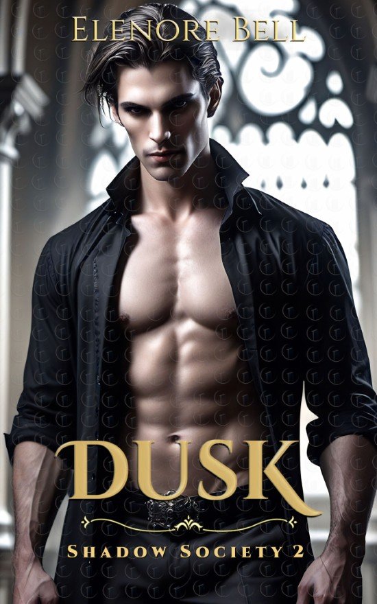A romance book cover image featuring a man with an unbuttoned shirt and an intense expression in a gothic-style mansion.