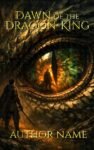 A fantasy book cover image featuring a male adventurer standing before an enormous golden dragon eye that is larger than the man's body.