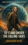 Premade apocalyptic science fiction book cover featuring a female survivor in tactical gear in a ruined city with fires and a massive swirling impact storm in the sky.