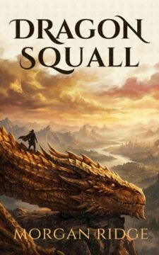 Book cover: a bronze dragon with a lone rider perches on a rocky mountain peak above a sunlit, misty valley