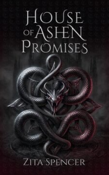 Black serpent coiled into an ornate sigil against a smoky gothic background with dark red accents.