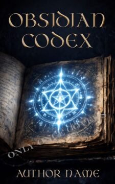 Fantasy book cover showing a glowing blue magical circle over an old open tome with gold title text Obsidian Codex and author name below.