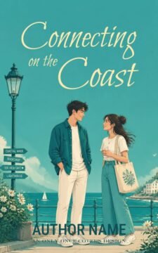 Premade sweet romance cover with a seaside couple. Ideal for coastal meet-cutes, small-town charm, and wholesome love stories.