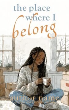 Illustrated woman sitting with a mug among moving boxes in a bright cozy room with large windows.