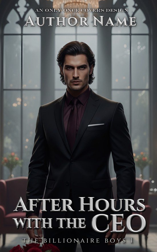 After Hours with the CEO | Only Once Covers A premade billionaire romance cover with suited CEO hero in a candlelit mansion, after-hours night mood.