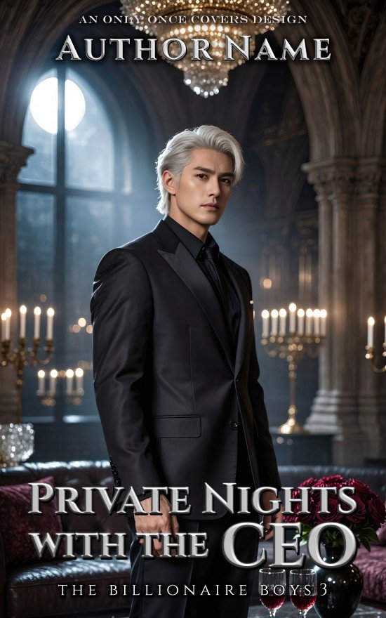Private Nights with the CEO | Only Once Covers A premade billionaire romance cover with suited CEO hero in a moonlit mansion, private high-heat romance vibe