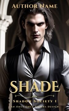 Dark-haired man in a black vest and white shirt standing in a shadowy gothic interior.