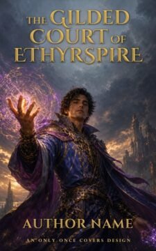 Young male mage in blue and gold robes casting magic before towering fantasy spires under a stormy sky.