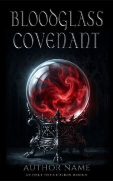 Glowing red crystal sphere in an ornate black stand against a dark gothic background.