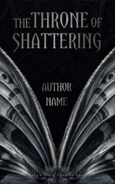 Close view of silver-gray moth wings spread against a dark black background with a gothic mood.