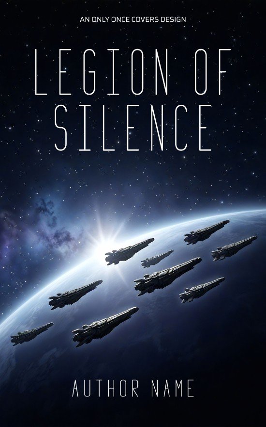 Formation of dark futuristic warships flying above the curved horizon of a blue planet beneath a star-filled sky.